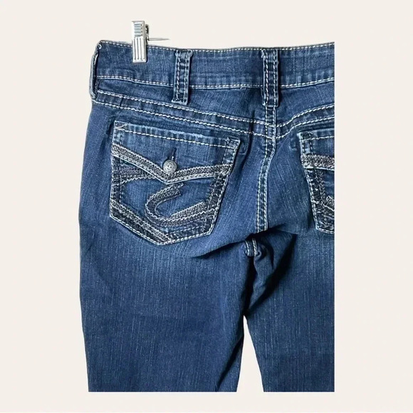 0499W. SILVER DENIM FLUID JEANS SIZE‎ 30 DARK WASH BOOTCUT MID SLIM SUKI STYLE - Picture 9 of 10